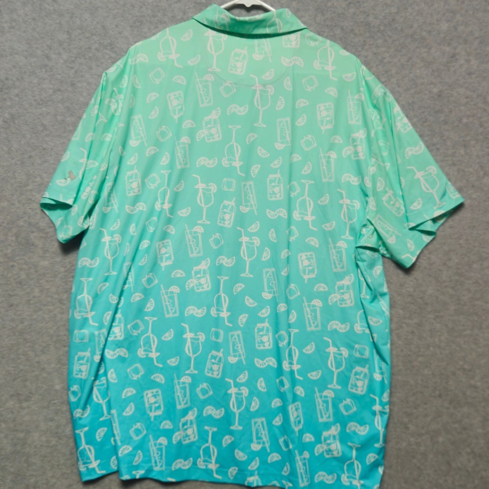 Birdie Bound Mens Polo Shirt 3XL Teal Ombre Cocktail Print Performance Golf Tee - Picture 2 of 8